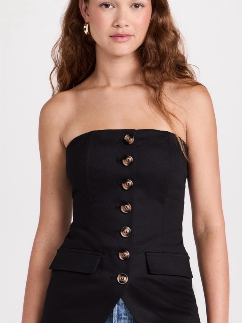Favorite Daughter Phoebe Black Bustier Top - Strapless black corset top